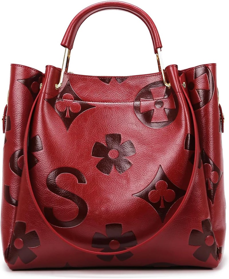 Travistar Store Floral Handbags Purses Women - Embossed Leather Top Handle Handbag Set Large Shoulder Bag Ladies Bucket Hobo Tote - Image 1